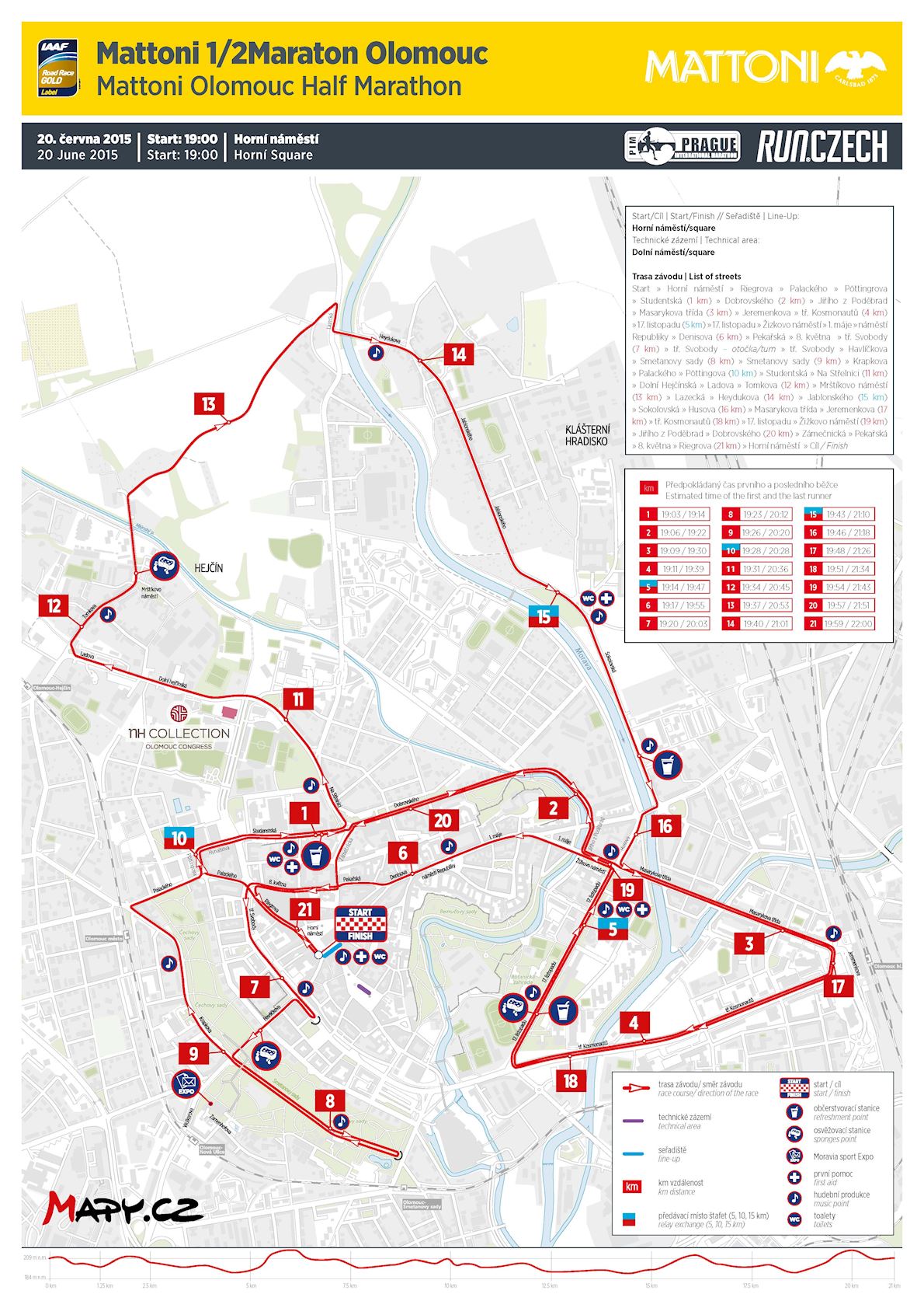 Mattoni Olomouc Half Marathon Mappa del percorso